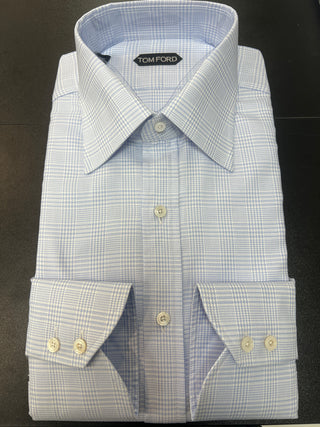 Tom Ford Men’s 100% Cotton Light Blue Checkered Pattern Button Down Dress Shirt