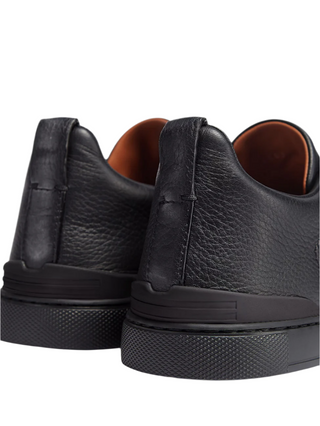 Zegna Mens Black Deerskin Triple Stitch Sneakers