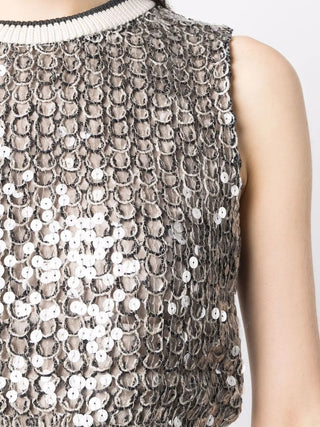Brunello Cucinelli Womens Silver Embellished Top