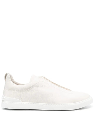 Zegna Mens Triple Stitch Full-Grain Leather Slip-On Sneakers In Beige