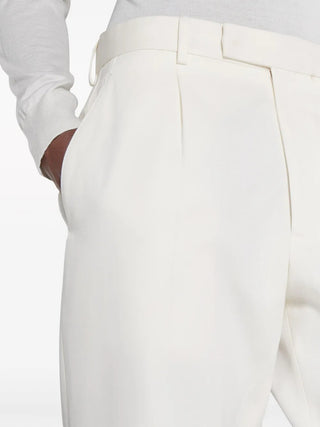 Zegna Mens Front Pleat Trousers In White
