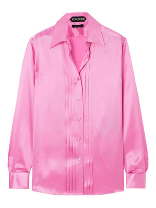Tom Ford Womens Pin-tucked Silk Satin Shirt in Pink