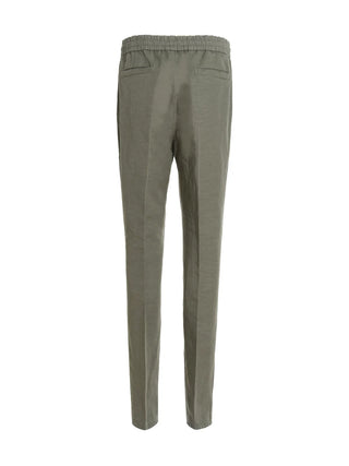 Brunello Cucinelli Men's Pleat Detailed Drawstring Trousers In Green