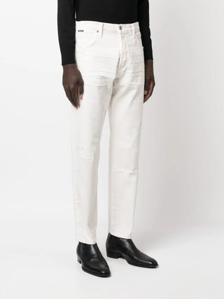 Tom Ford Mens White Denim Splatter Paint Jeans