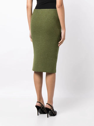 Tom Ford Womens Green Ribbed Wool Zip-Up Skirt