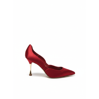 Manolo Blahnik Dark Red Satin Sculpted-Heel Pumps