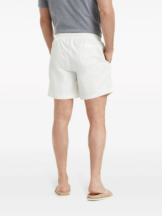 Brunello Cucinelli Mens White Logo-Embroidered Swim Shorts