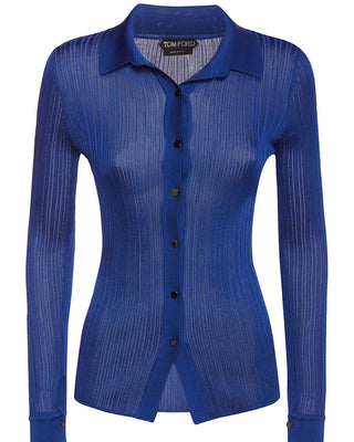 Tom Ford Womens Blue Button Up Blouse