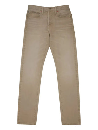 Tom Ford Mens Slim Fit Beige Distressed Denim Jeans
