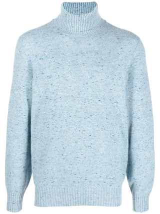 Brunello Cucinelli Mens Cashmere Marled Light Blue Turtleneck Sweater