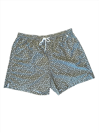 Isaia Mens Green Shell Star Pattern Swim Trunk