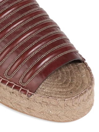 Brunello Cucinelli Leather Brown Detailed Sandal Slides Women's Slippers