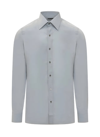 Tom Ford Men’s Light Grey Lyocell & Silk Blend Point Collar Dress Shirt