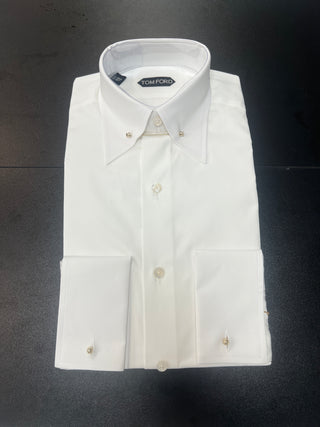 Tom Ford Men's White 100% Cotton Cufflink Button Down With Rod Through Collar