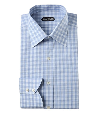 Tom Ford Light Blue & White Check Patterned Cotton Button Down Dress Shirt