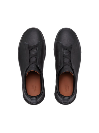 Zegna Mens Black Deerskin Triple Stitch Sneakers
