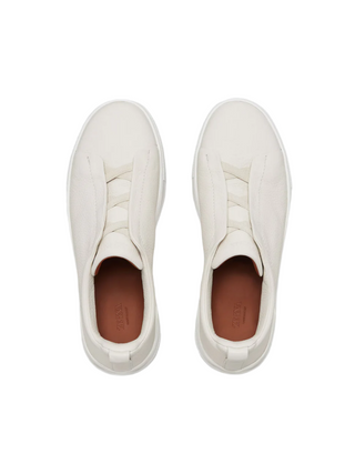 Zegna Mens Triple Stitch Full-Grain Leather Slip-On Sneakers In Beige