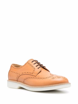 Brunello Cucinelli Men's Wingtip Brogue Detailed Light Brown Leather Derby Shoes