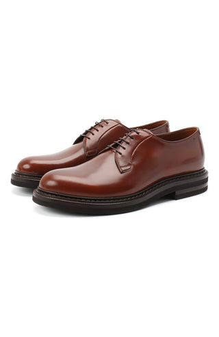 Brunello Cucinelli New Men’s Derby Shoes In Medium Brown