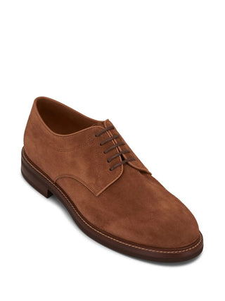 Brunello Cucinelli Mens Suede Brown Derby Shoes