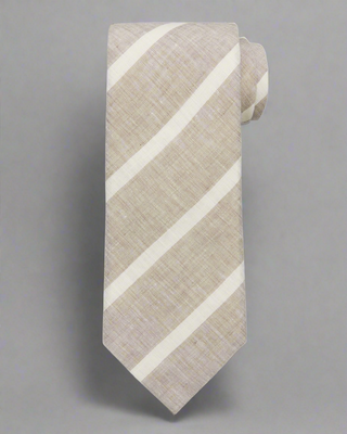 Brunello Cucinelli Linen Tie Light Taupe White Stripes Men's Tie