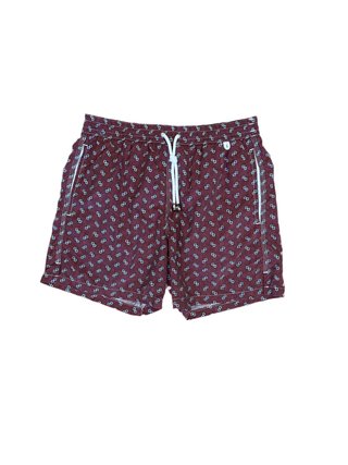 Isaia Mens Swim Trunks Geometric Burgundy Multicolor