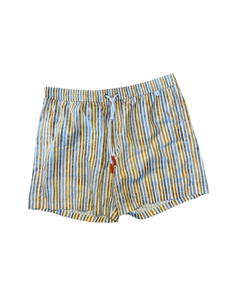 Isaia Mens Beige Yellow Blue Faded Striped Swim Trunk