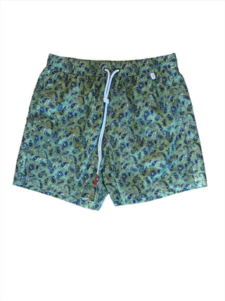 Isaia Mens Green Blue Paisley Pattern Swim Trunk