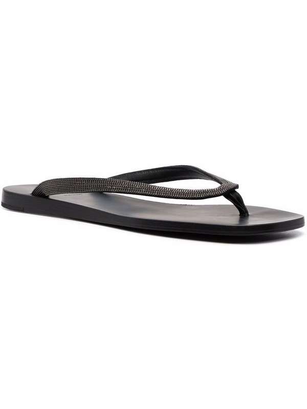 Brunello Cucinelli New Women’s Black Monili Beading Flip Flops ...