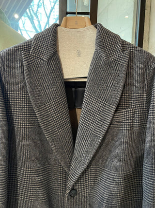 Brunello Cucinelli New Lana Wool Cashmere Grey Check Coat