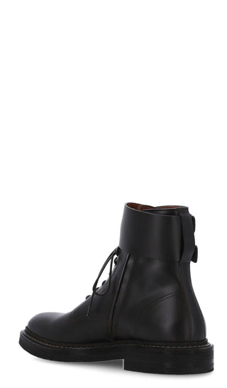 Brunello Cucinelli Men’s Black Lace-Up Ankle Boots With Buckle Detail