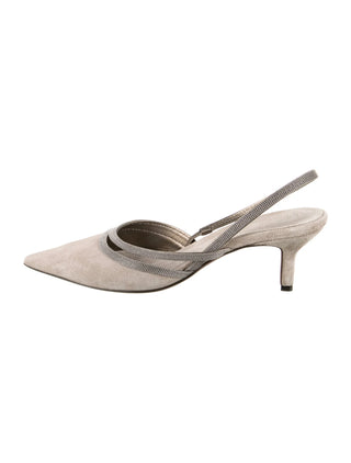 Brunello Cucinelli Molini Suede Slingback Grey Women's Pump Heels In Roccia