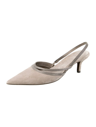 Brunello Cucinelli Molini Suede Slingback Grey Women's Pump Heels In Roccia