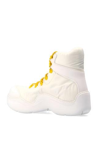 Bottega Veneta White Nylon High-Top Boots with Chunky Sole