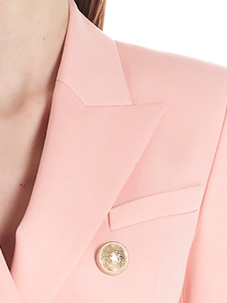 Balmain Womens Barbie Pink Double Breasted Blazer w Gold Buttons