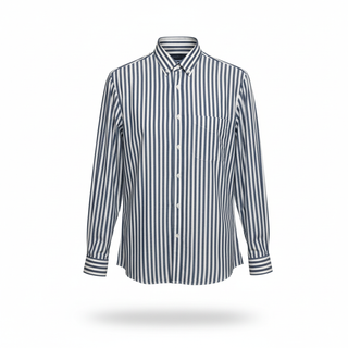 Brunello Cucinelli Mens Loose Fit Blue & White Striped Dress Shirt