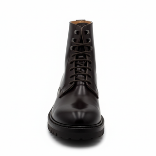Brunello Cucinelli Polished Leather Lace-Up Combat Boots