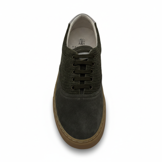 Brunello Cucinelli Suede and Woven Low-Top Sneakers Olive Green