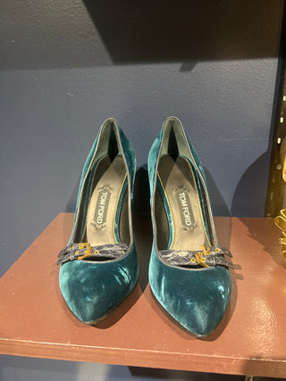 Tom Ford Archive Sea Blue Suede High Heel With Buckle