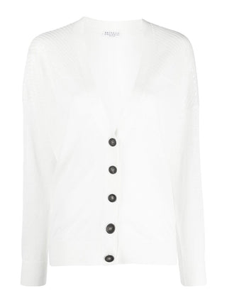Brunello Cucinelli Women's Cardigan In White with Shoulder Sequin Detail