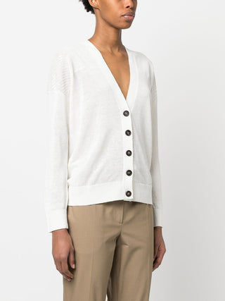 Brunello Cucinelli Women's Cardigan In White with Shoulder Sequin Detail