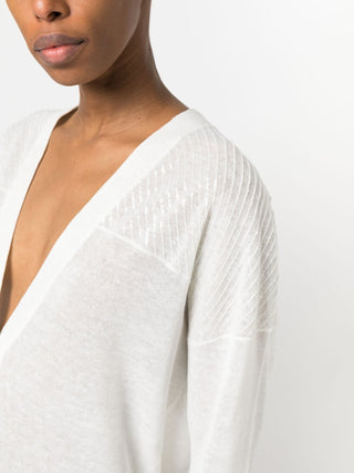 Brunello Cucinelli Women's Cardigan In White with Shoulder Sequin Detail