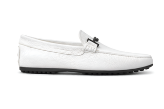 Tod’s White Pebbled Gommino Loafer With Buckle