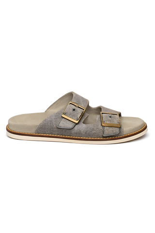 Brunello Cucinelli Double-Buckle Slide Sandals in Grey