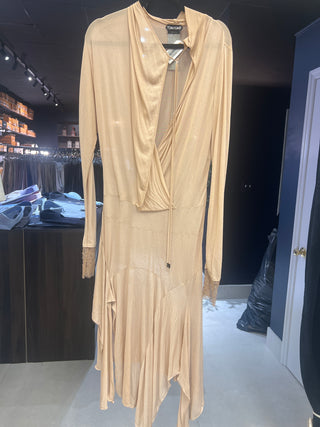 Tom Ford Draped Jersey Deep V-Neck Rose Gold Midi Dress AccessXPrive Tom Ford Draped Jersey Deep V-Neck Rose Gold Midi Dress AccessXPrive