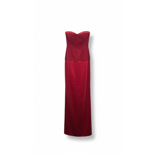 Tom Ford Velvet-Trimmed Strapless Satin Maxi Dress Red