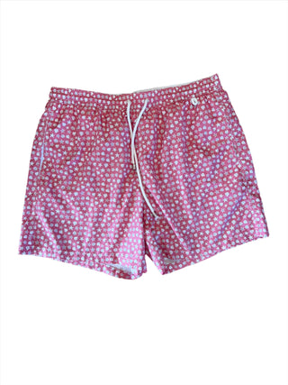 Isaia Mens Pink Shell Star Patterned Swim Trunks