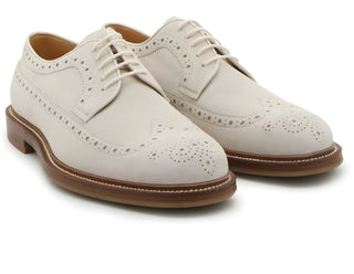 Brunello Cucinelli Light Beige/White Perforated-Embellished Lace-Up Derby Shoes
