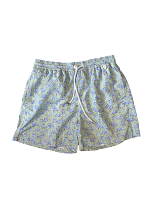 Isaia Mens Sage Green Blue Mini Floral Swim Trunk