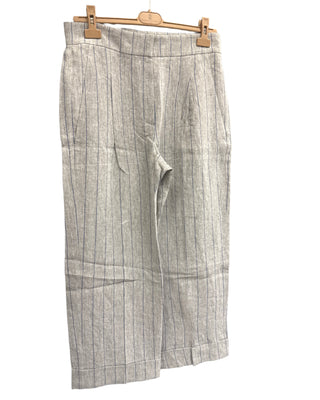 Brunello Cucinelli Womens 100% Linen Light Grey & Blue Pin Striped Cuffed Pant